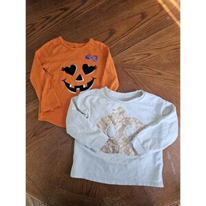 Bundle Lot of 2 Girls size 3t Long Sleeve Shirts Tops Halloween Fall Pumpkin
